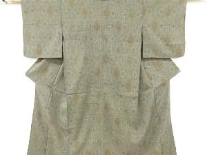 アンティーク　菱に抽象模様織り出し手織り真綿小千谷紬単衣着物